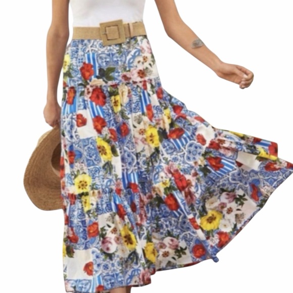 Boston Proper Dresses & Skirts - Boston Proper Floral Flowy Tiered Midi Skirt Size XS